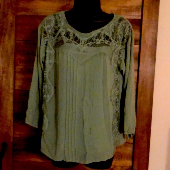 Muted Green dressy blouse. Under tank attached - Picture 1 of 3